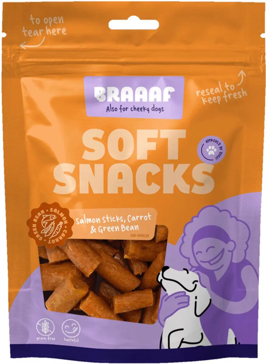 Braaaf Hondensnack Sticks Wortel/Sperzieboon/Zalm - 10x 85g - afbeelding 3 van 3