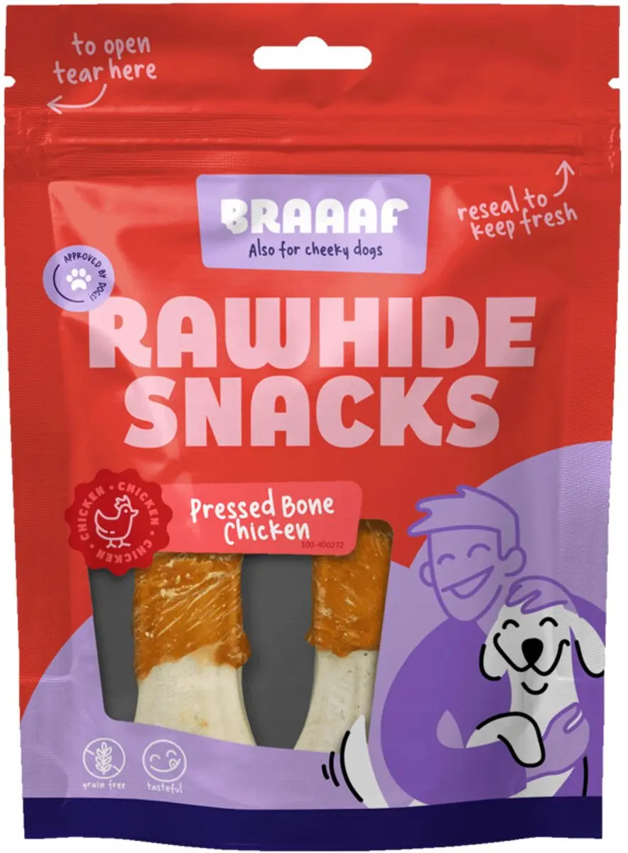 Braaaf Hondensnack Geperst Bot Kip 12,5 cm