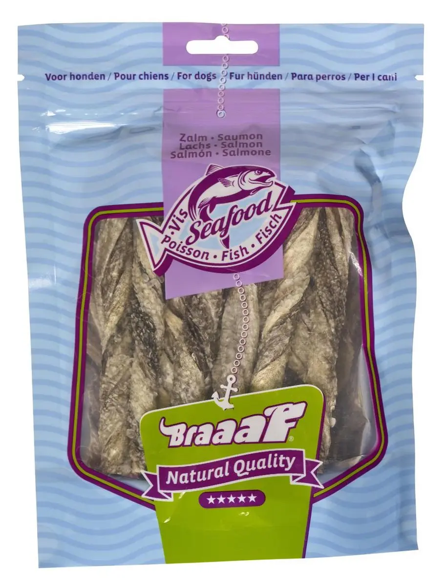 Braaaf Hondensnack Sticks Zalmhuid 12 cm - 70 gr - afbeelding 3 van 6