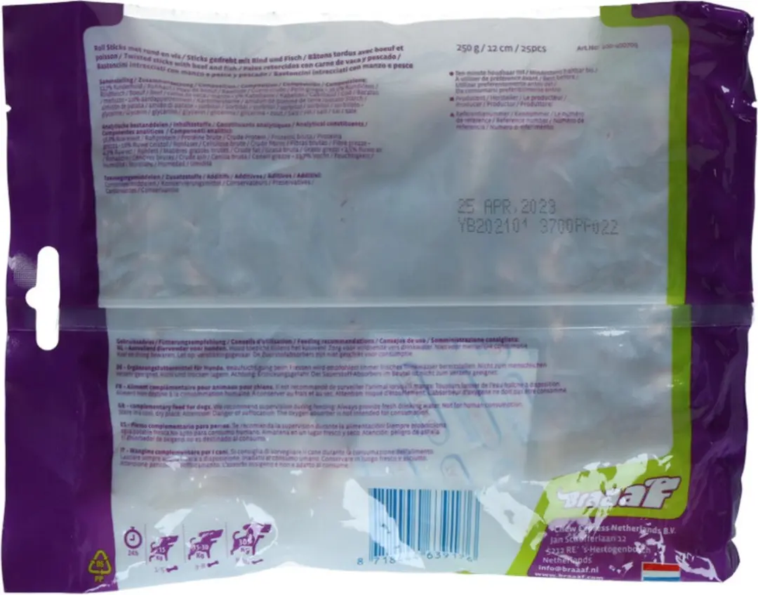 Braaaf Roll Sticks Hondensnack Rund met Kabeljauw - 250g - afbeelding 4 van 6