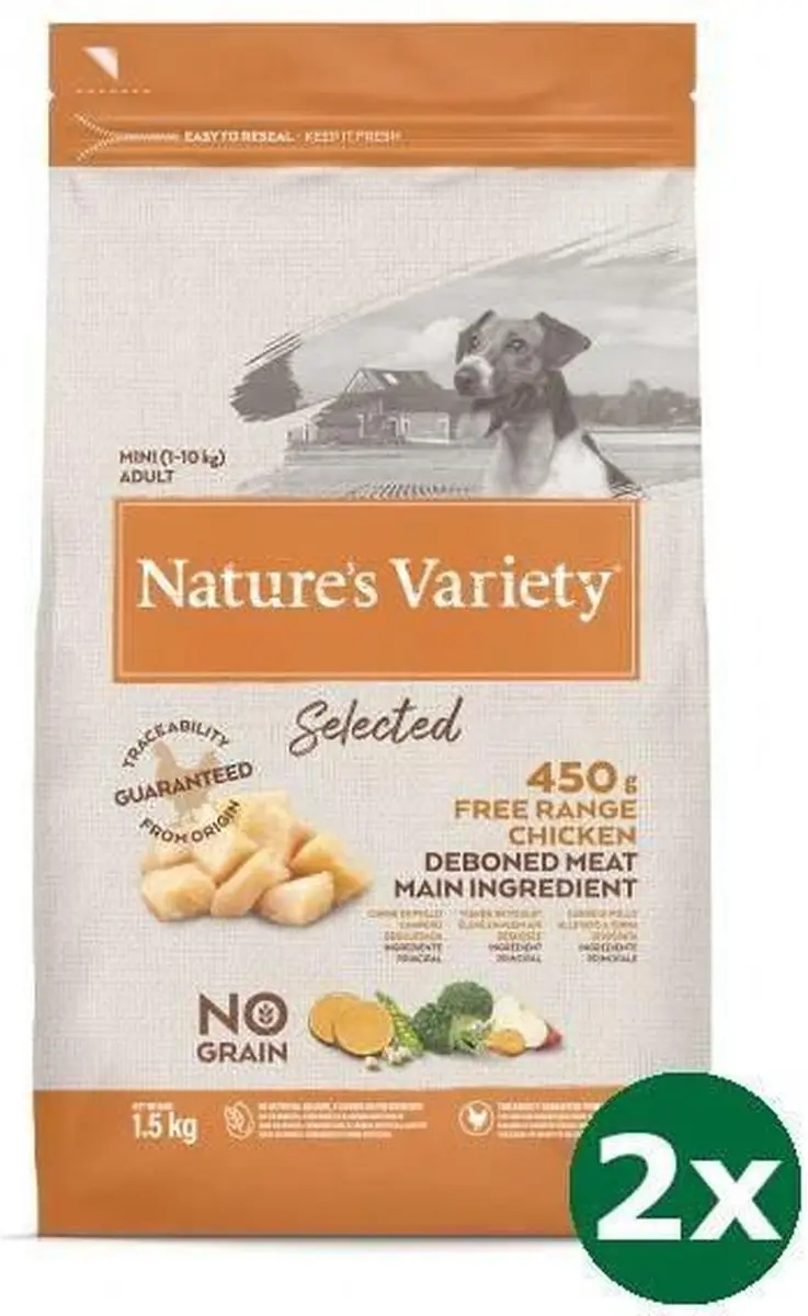 2x1,5 kg Natures variety selected adult mini free range chicken hondenvoer