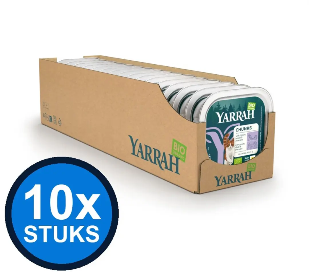 10x Yarrah cat bio alu grainfree brokjes kip&kalkoen 100gr