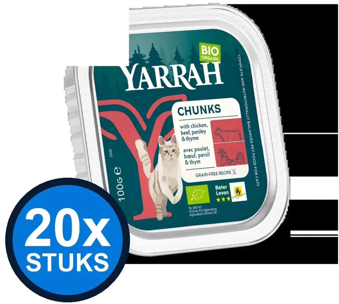 20x Yarrah cat bio alu grainfree brokjes rund 100gr
