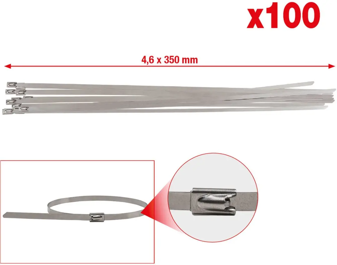 KS Tools 115.1593 RVS Kabelbinders - 4,6x350mm - 100 stuks - afbeelding 2 van 3