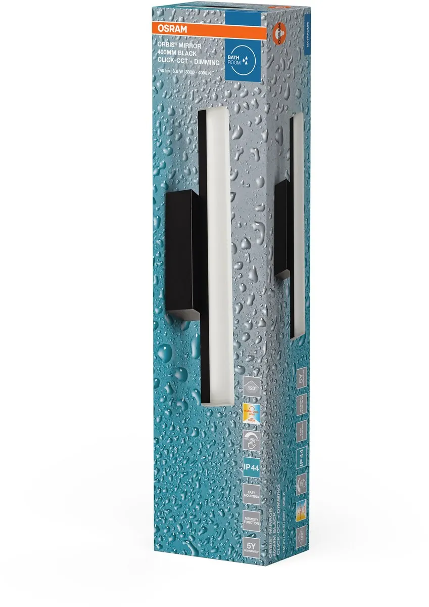 Osram Orbis Mirror 40cm Spiegelspot - 6,8W 650lm - Zwart - IP44