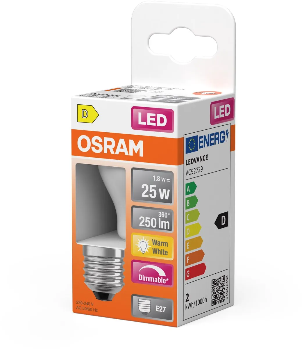 Osram LED Superstar P25 Globe Filament - 1,8W 2700K Mat E27 250lm - afbeelding 6 van 6