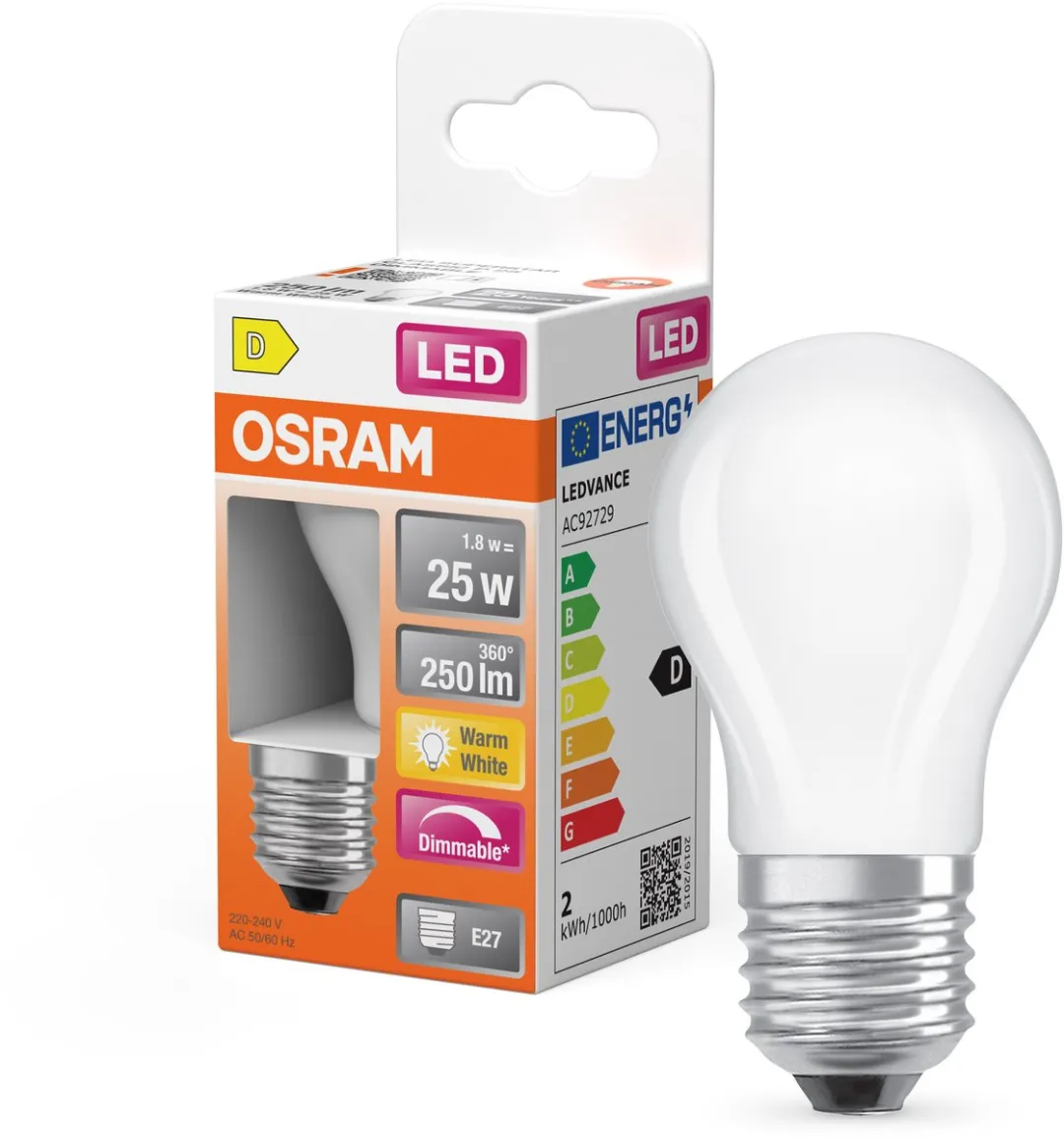 Osram LED Superstar P25 Globe Filament - 1,8W 2700K Mat E27 250lm