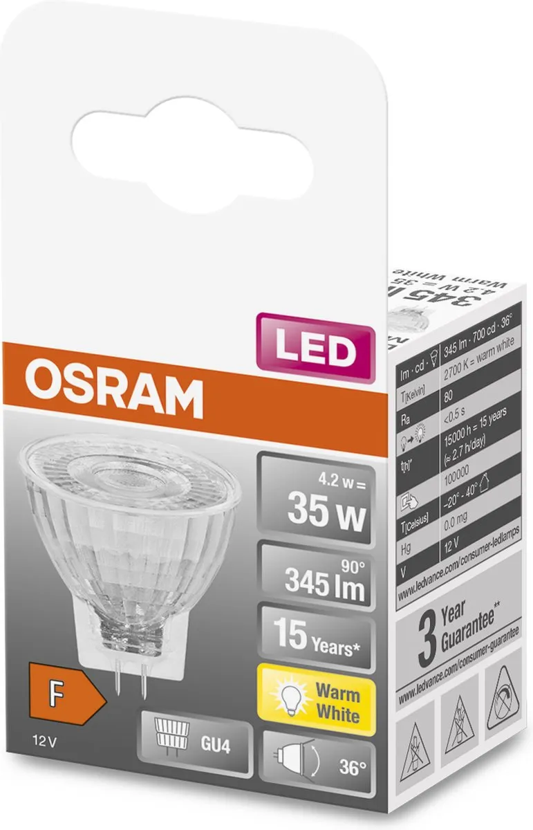 Osram LED Spot GU4 4,2W 345lm Warm Wit