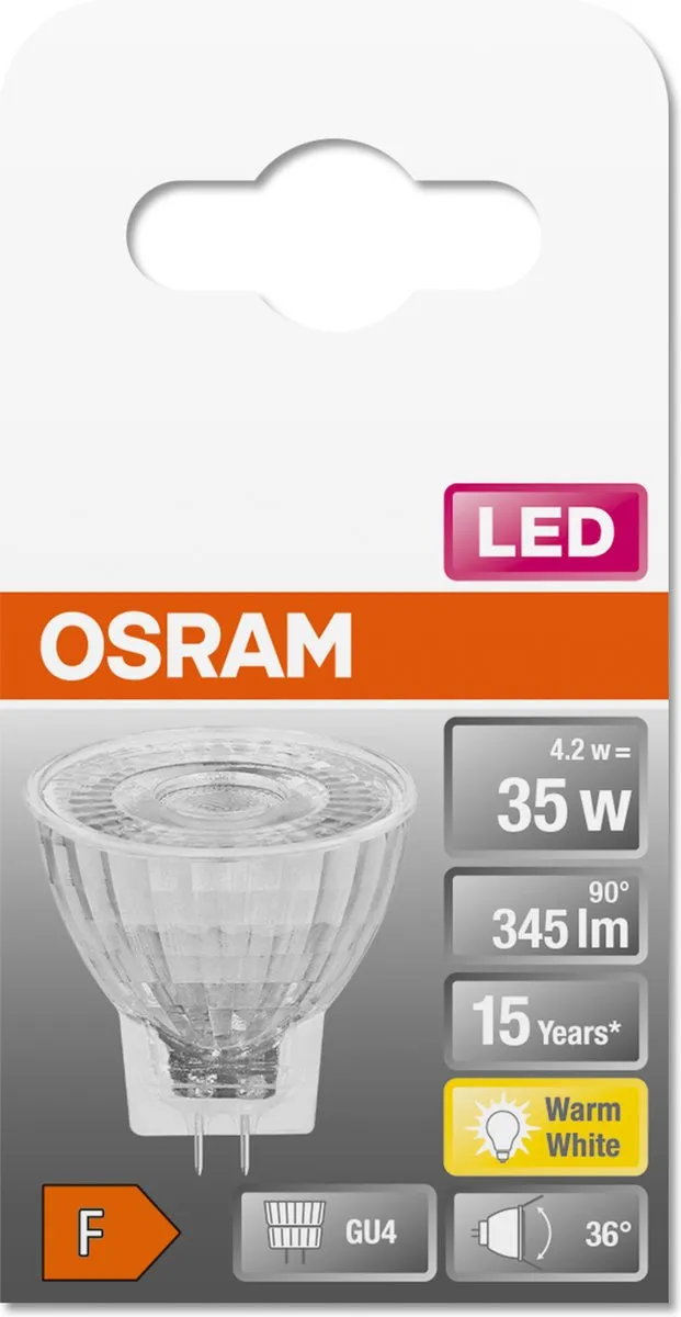 Osram LED Spot GU4 4,2W 345lm Warm Wit - afbeelding 6 van 6