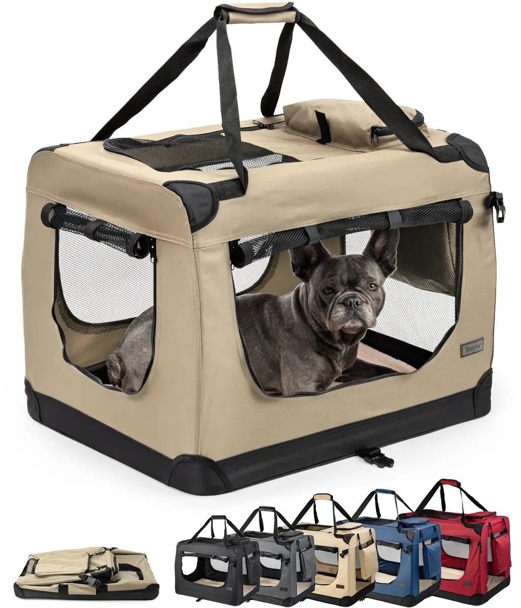 lionto transportbox, opvouwbaar, stevig & met kussen, 70x52x50 cm beige