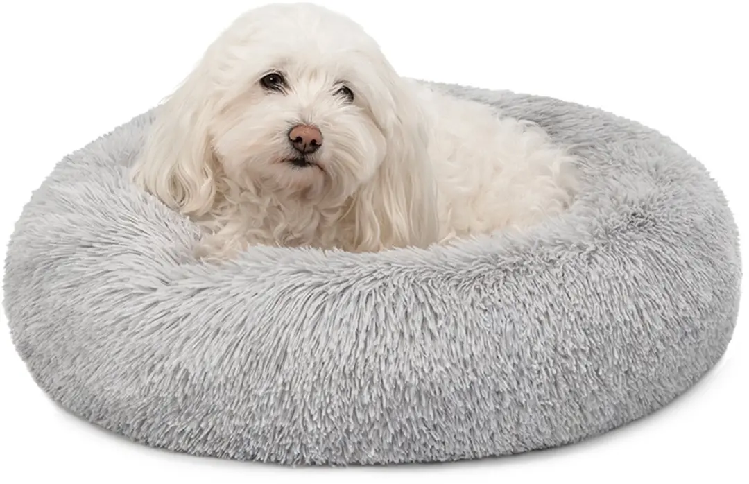 lionto Donut hondenbed, zacht pluche & verhoogde rand 50 cm lichtgrijs