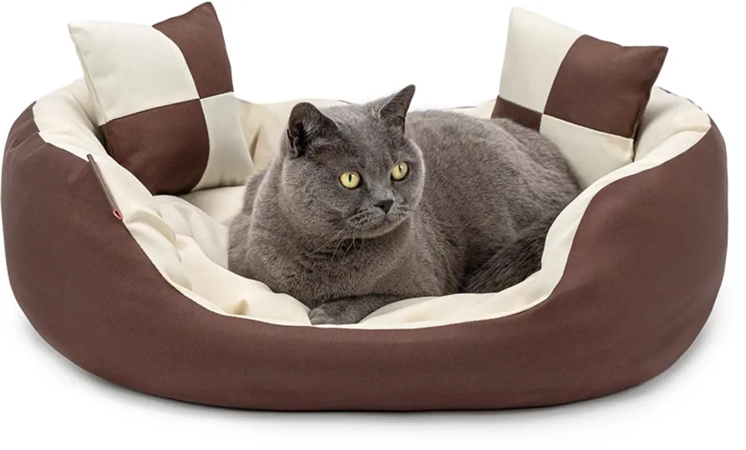 lionto Kattenbed 4-in-1 design met speelkussens, 65x50 cm bruin/beige