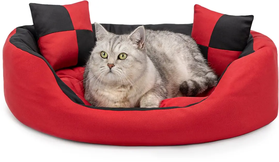 lionto Kattenbed 4-in-1 design met speelkussens, 65x50 cm rood/zwart