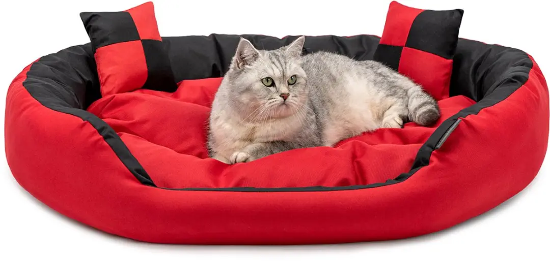 lionto Kattenbed 4-in-1 design met speelkussens, 85x70 cm rood/zwart