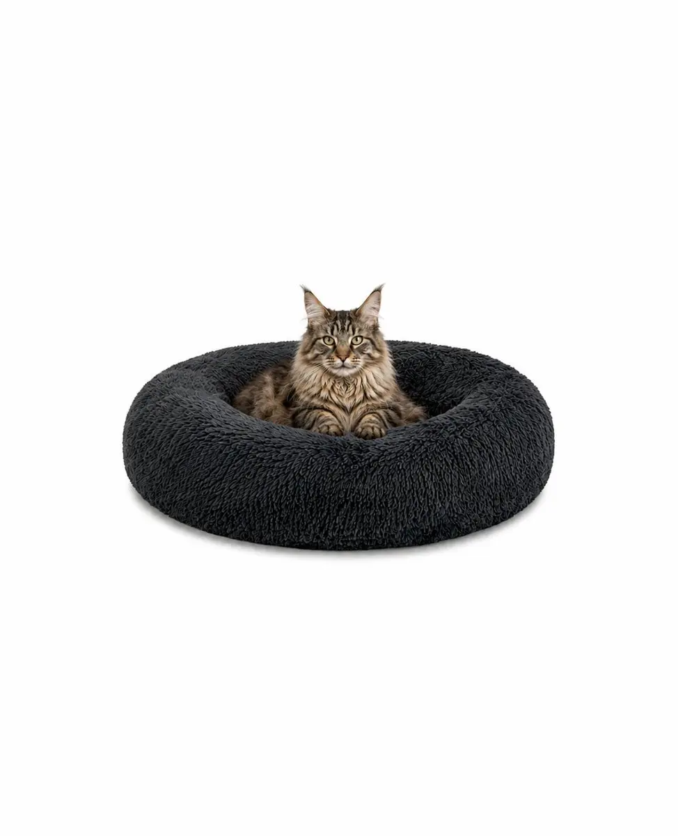 lionto Knuffelbed kat, donutvormig & extra zacht Ø60 cm donkergrijs