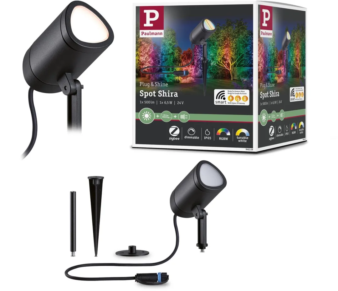 Paulmann Plug & Shine LED Tuinspot Smart Home Zigbee 3.0 Shira IP65 RGBW+ 6,5W Antraciet