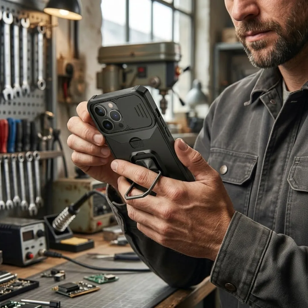NUVEX iPhone 16 Pro Hoesje - Zwart - Schokbestendig met metalen standaard