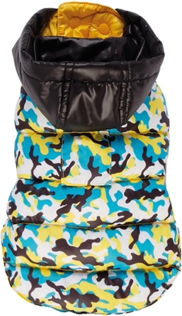 Croci hondenjas tweezijdig kinky camouflage geel / zwart / blauw (55 CM)