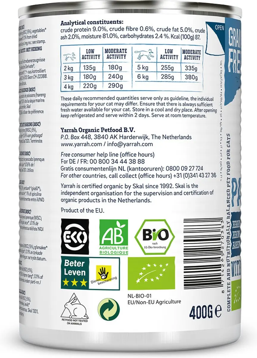 Yarrah Bio Kattenvoer Paté Vis - 12x 400g - afbeelding 6 van 6