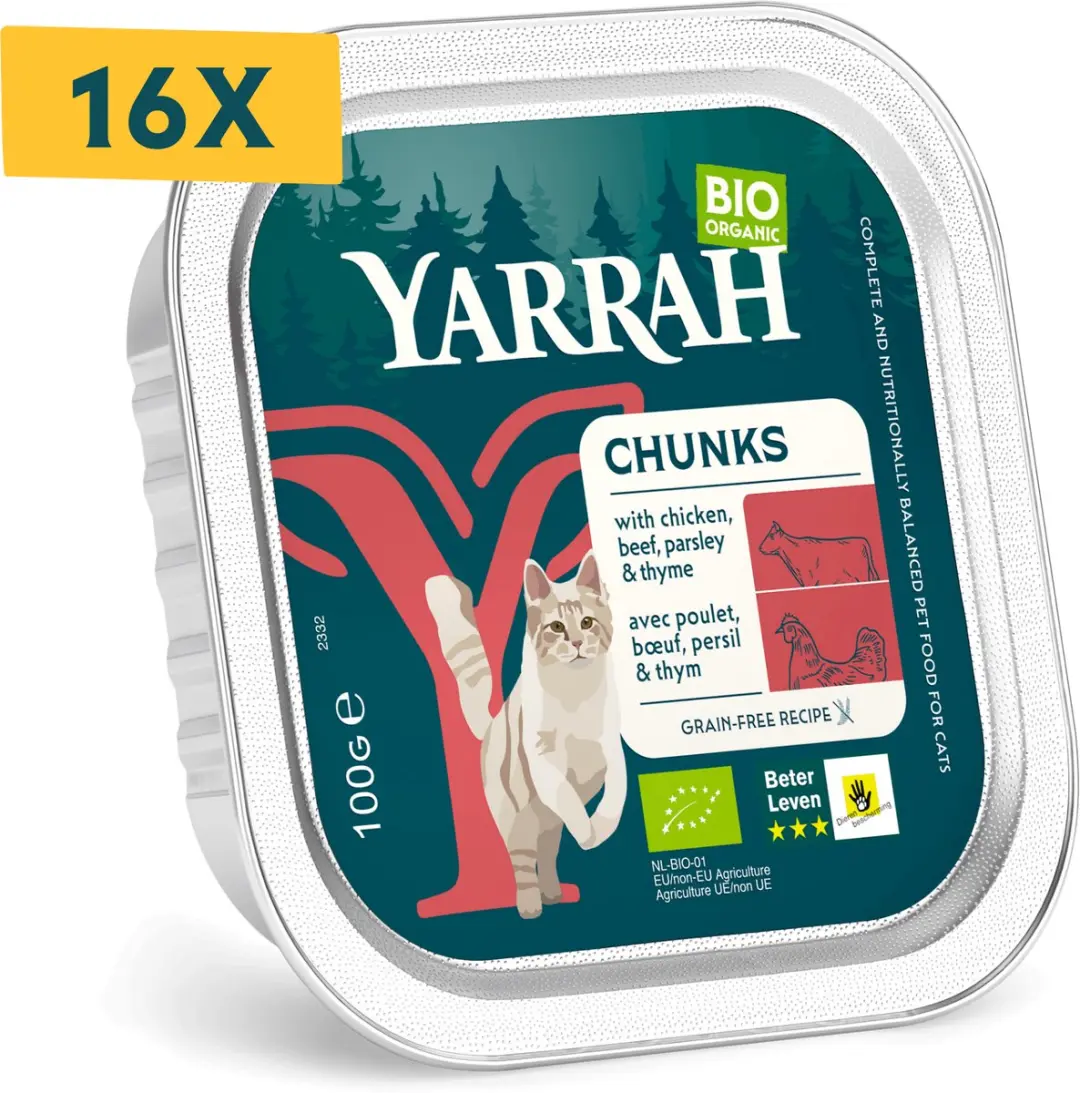 Yarrah Bio Kattenvoer Chunks Kip & Rund 16x100g