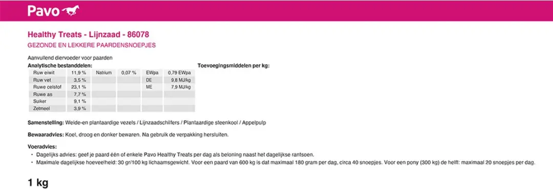 Pavo Healthy Treats Lijnzaad Paardensnack - 1kg - 2x - afbeelding 3 van 5