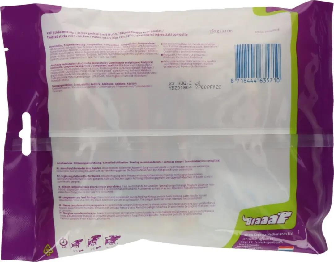Braaaf Hondensnack Rol Sticks Kip 12,5 cm - 10x 300g - afbeelding 4 van 6