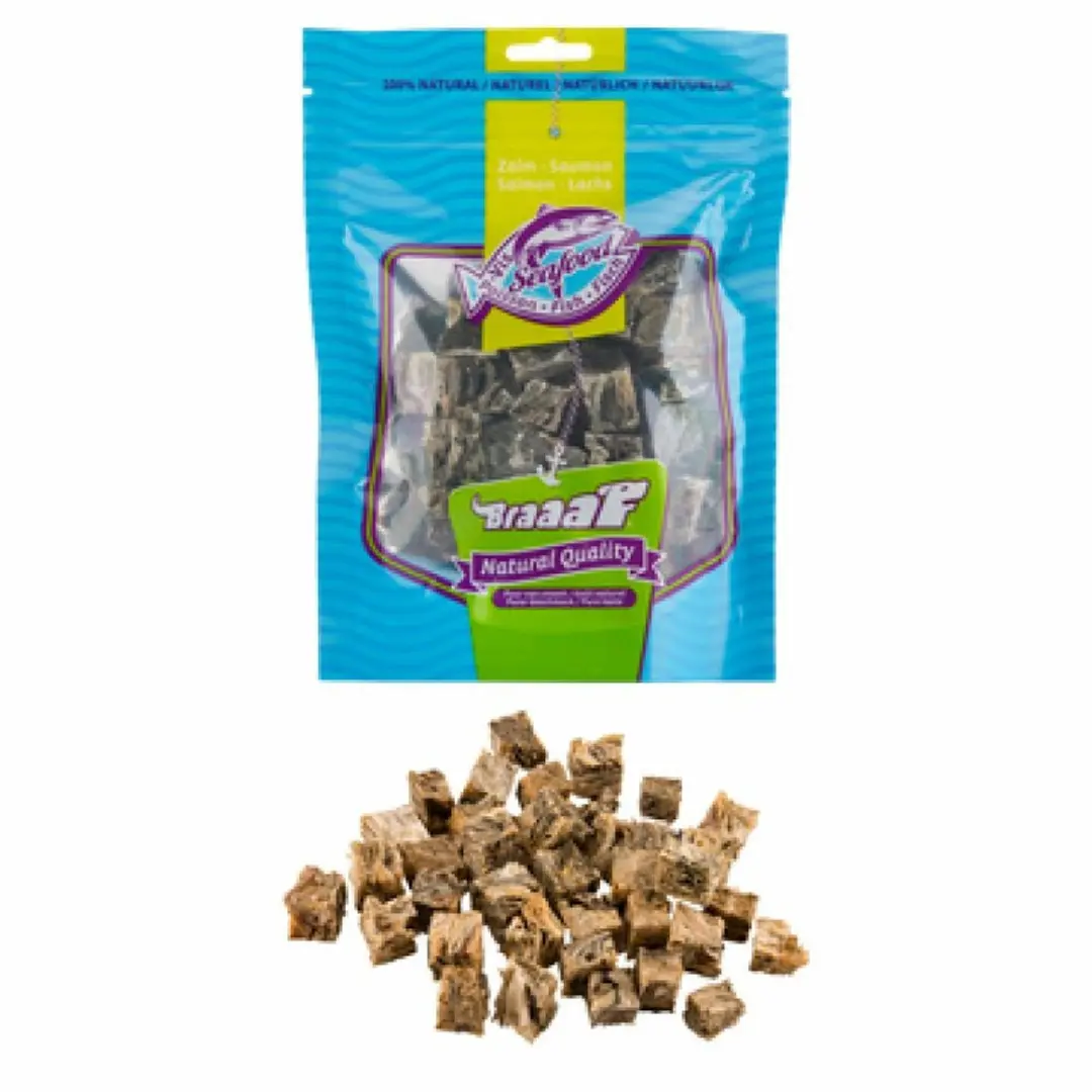 8x Braaaf Vissnack Zalmhuid Cubes 70 gr