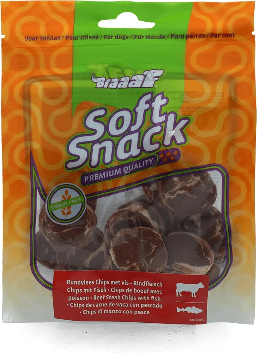 Braaaf Hondensnack Chips Rund Steak met Vis 85g - afbeelding 4 van 5