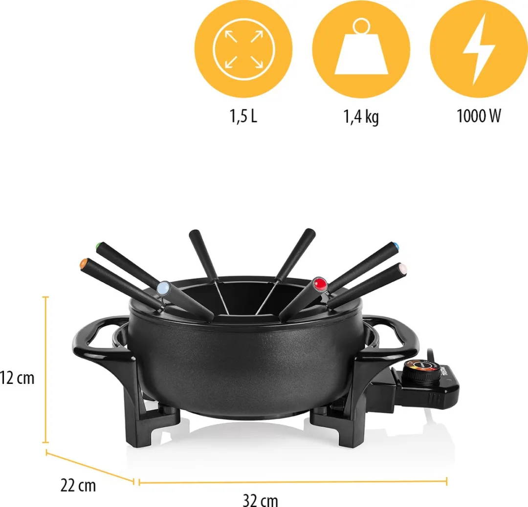 Tristar FO-1107 Elektrisch Fondueset - 1000W - 1,5L - 8 Personen - Zwart