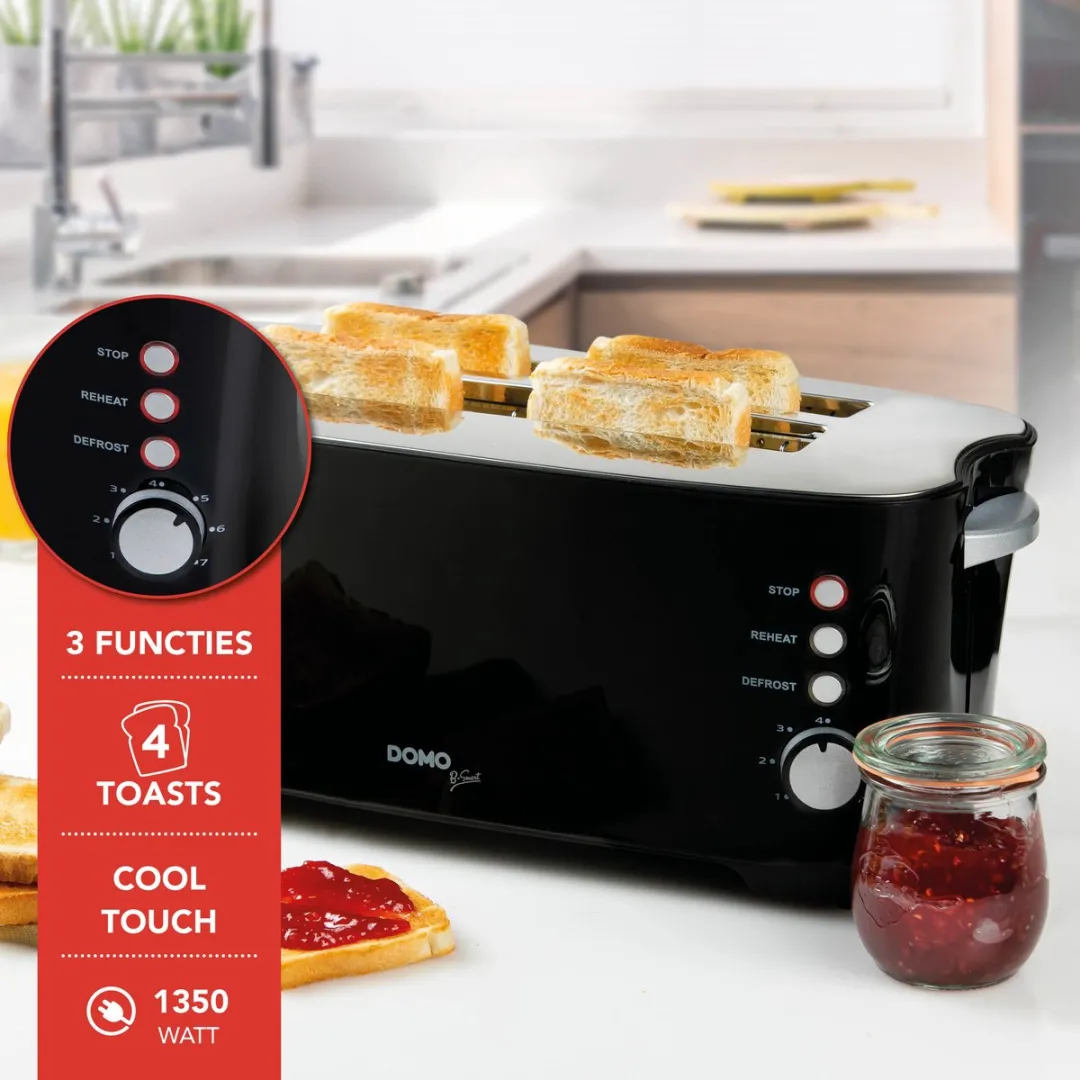 Domo DO961T Broodrooster 4 Sneden - 1350W - Zwart