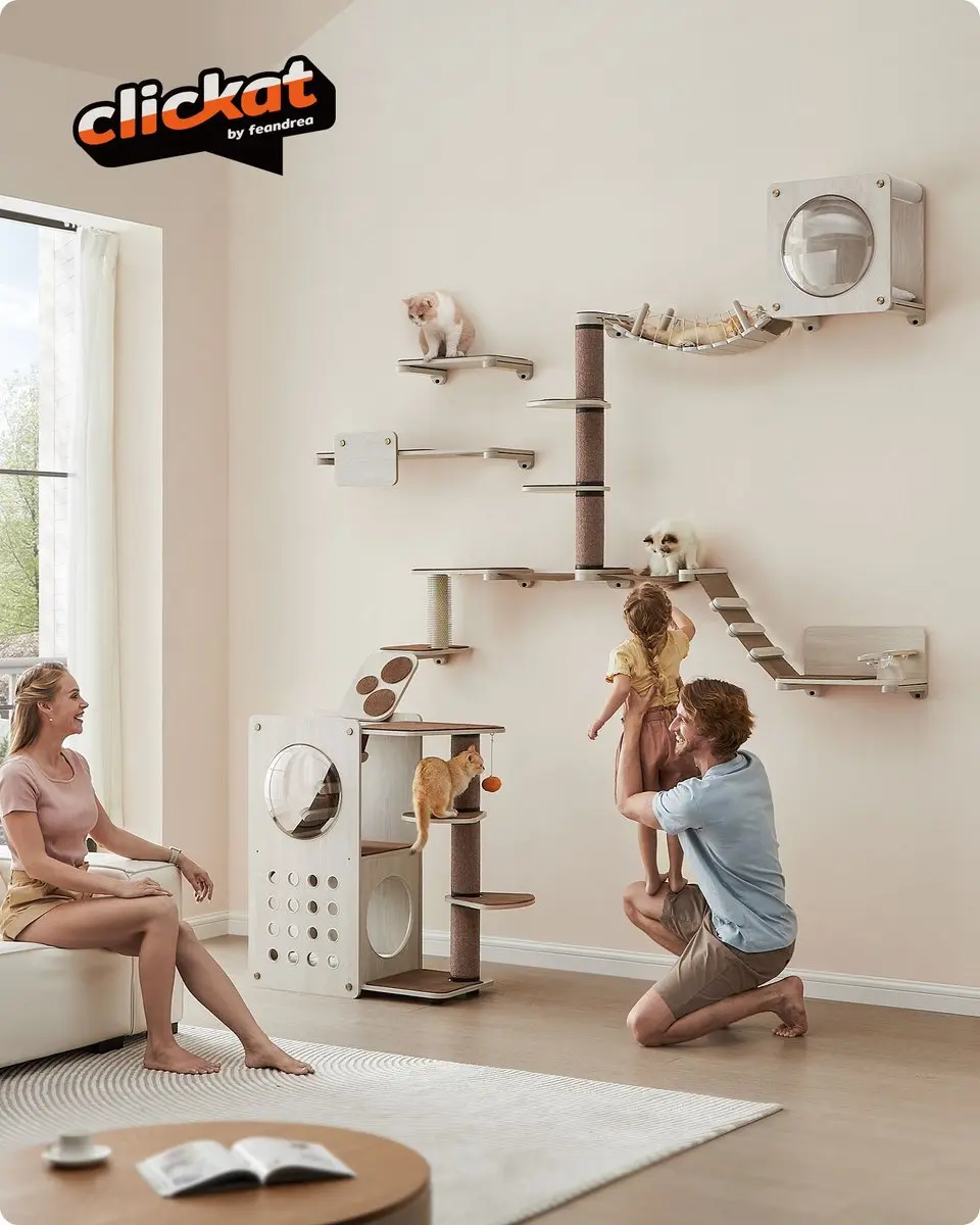 Feandrea Clickat Kattenhangmat voor aan de muur - PCK001T66 - Koffiebruin - afbeelding 5 van 6