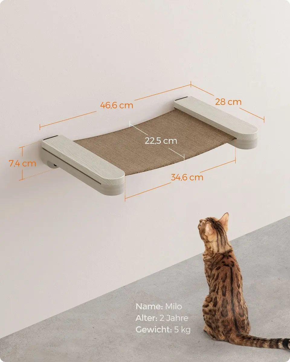Feandrea Clickat Kattenhangmat voor aan de muur - PCK001T66 - Koffiebruin - afbeelding 4 van 6