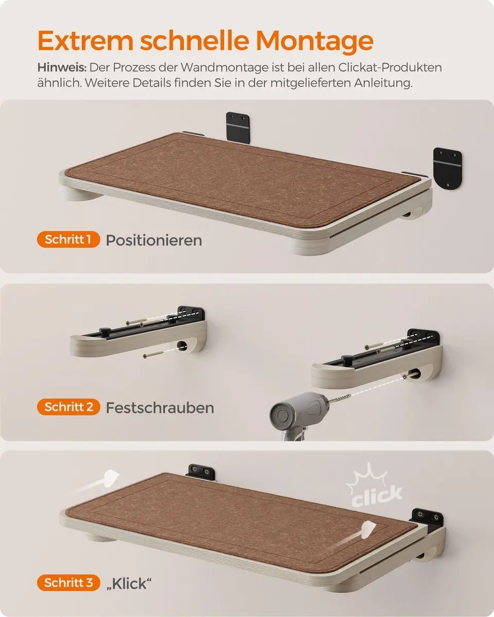 Feandrea Clickat Kattenhangmat voor aan de muur - PCK001T66 - Koffiebruin - afbeelding 3 van 6