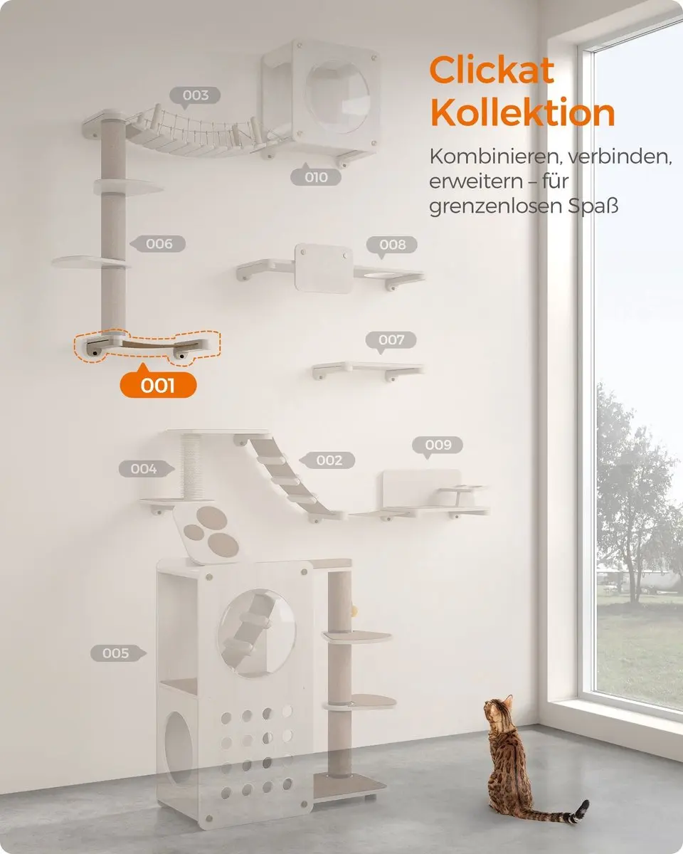 Feandrea Clickat Kattenhangmat voor aan de muur - PCK001T66 - Koffiebruin - afbeelding 2 van 6