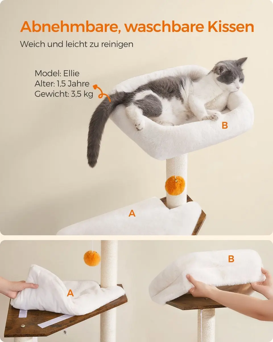 Feandrea WoodyWonders Kattenboom PCT115G01 - 134cm - Greige - afbeelding 4 van 6