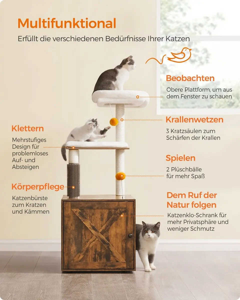 Feandrea WoodyWonders Kattenboom PCT115G01 - 134cm - Greige - afbeelding 3 van 6