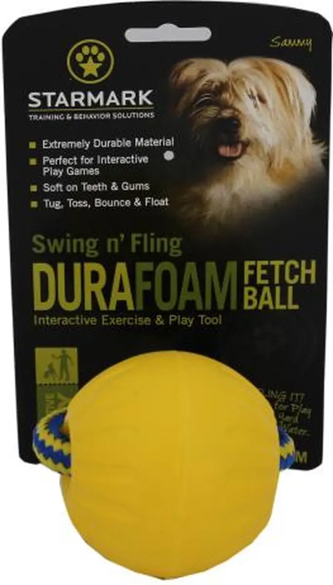 Starmark Swing 'N Fling Durafoam Fetch Bal Aan Koord - M - Geel - afbeelding 5 van 6