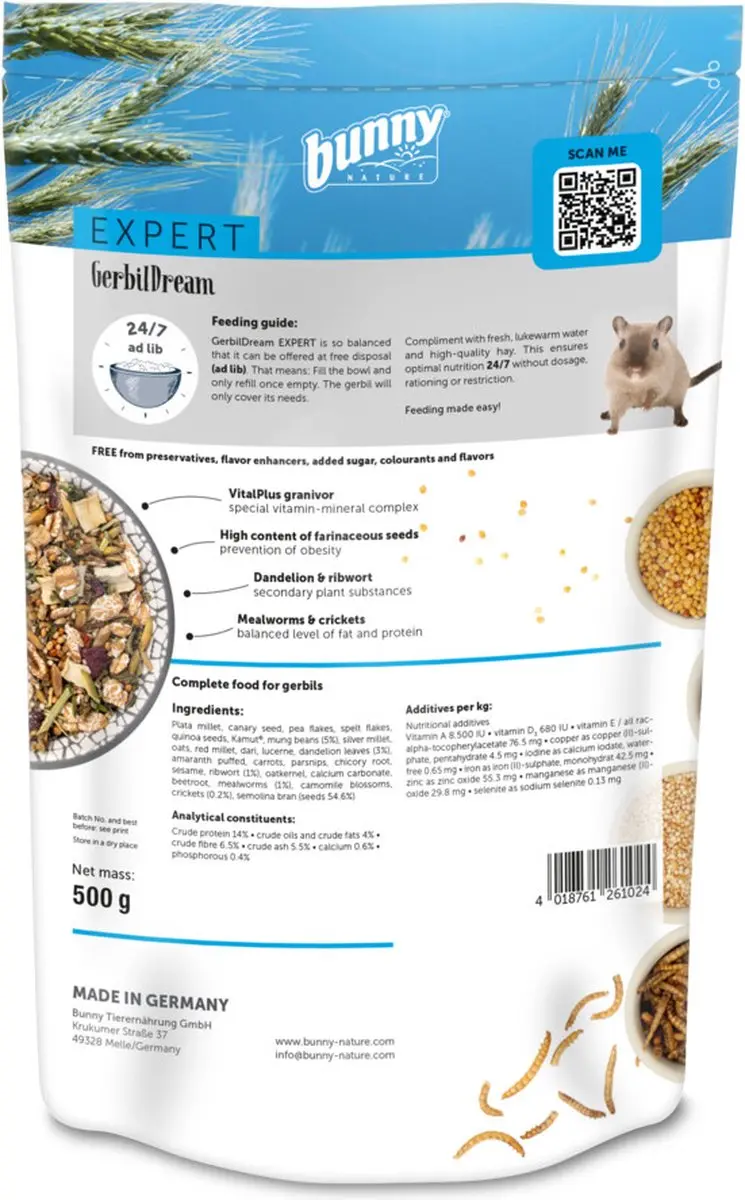 Bunny Nature Gerbil Droom Expert Gerbilvoer 500g - afbeelding 2 van 4