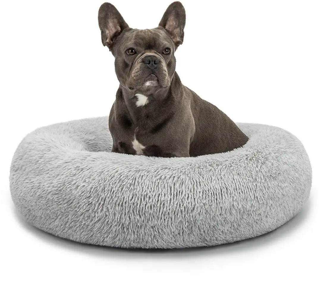 lionto Donut hondenbed, zacht pluche & verhoogde rand 70 cm lichtgrijs