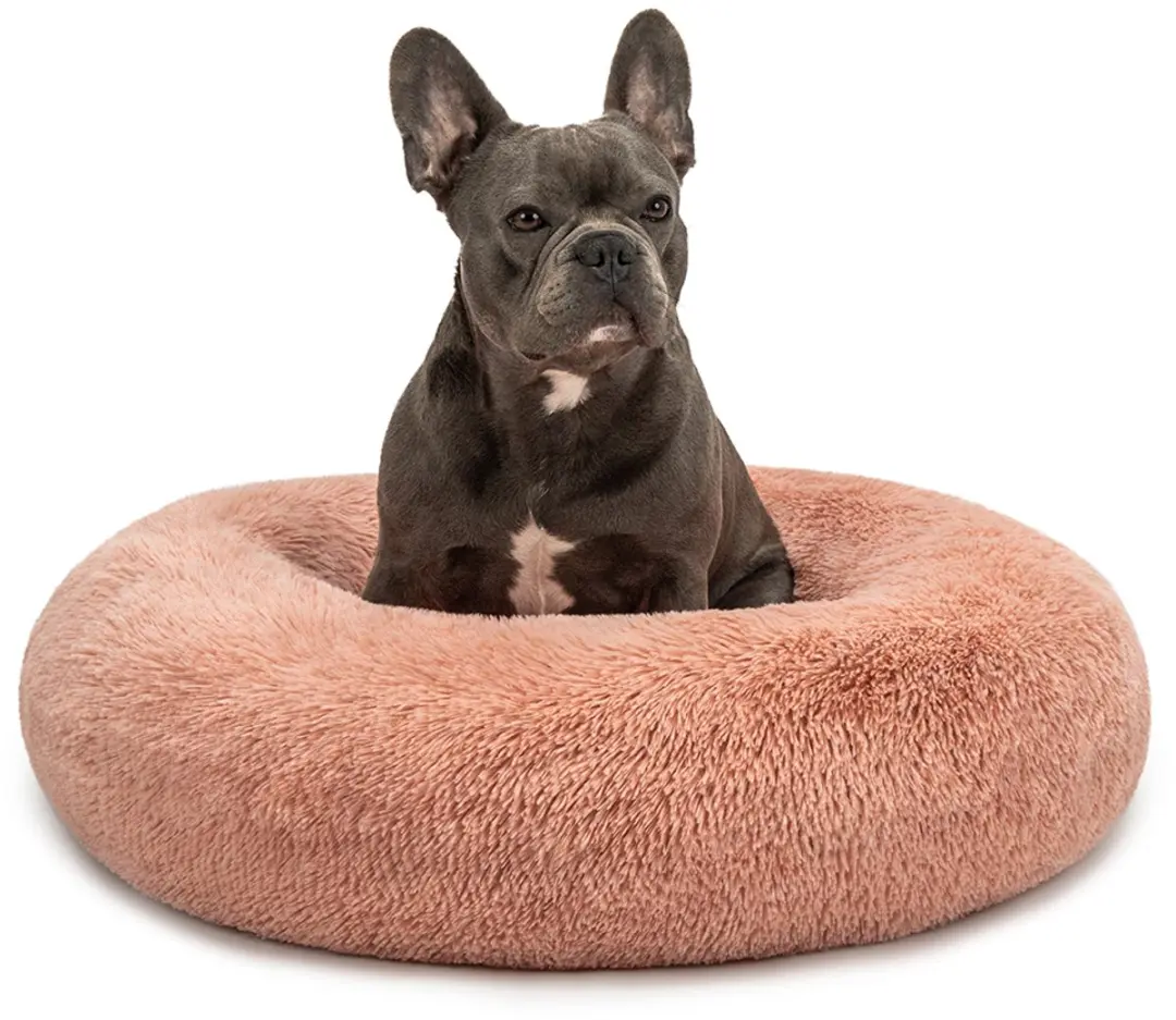 lionto Donut hondenbed, zacht pluche & verhoogde rand 70 cm roze