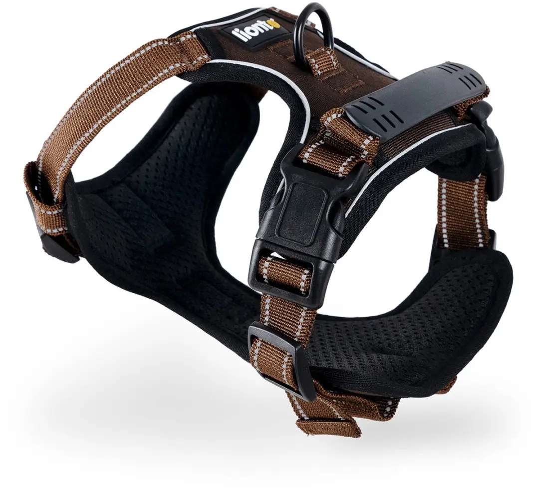 lionto anti-trek hondentuig, verstelbaar, reflecterend & ademend, bruin XL