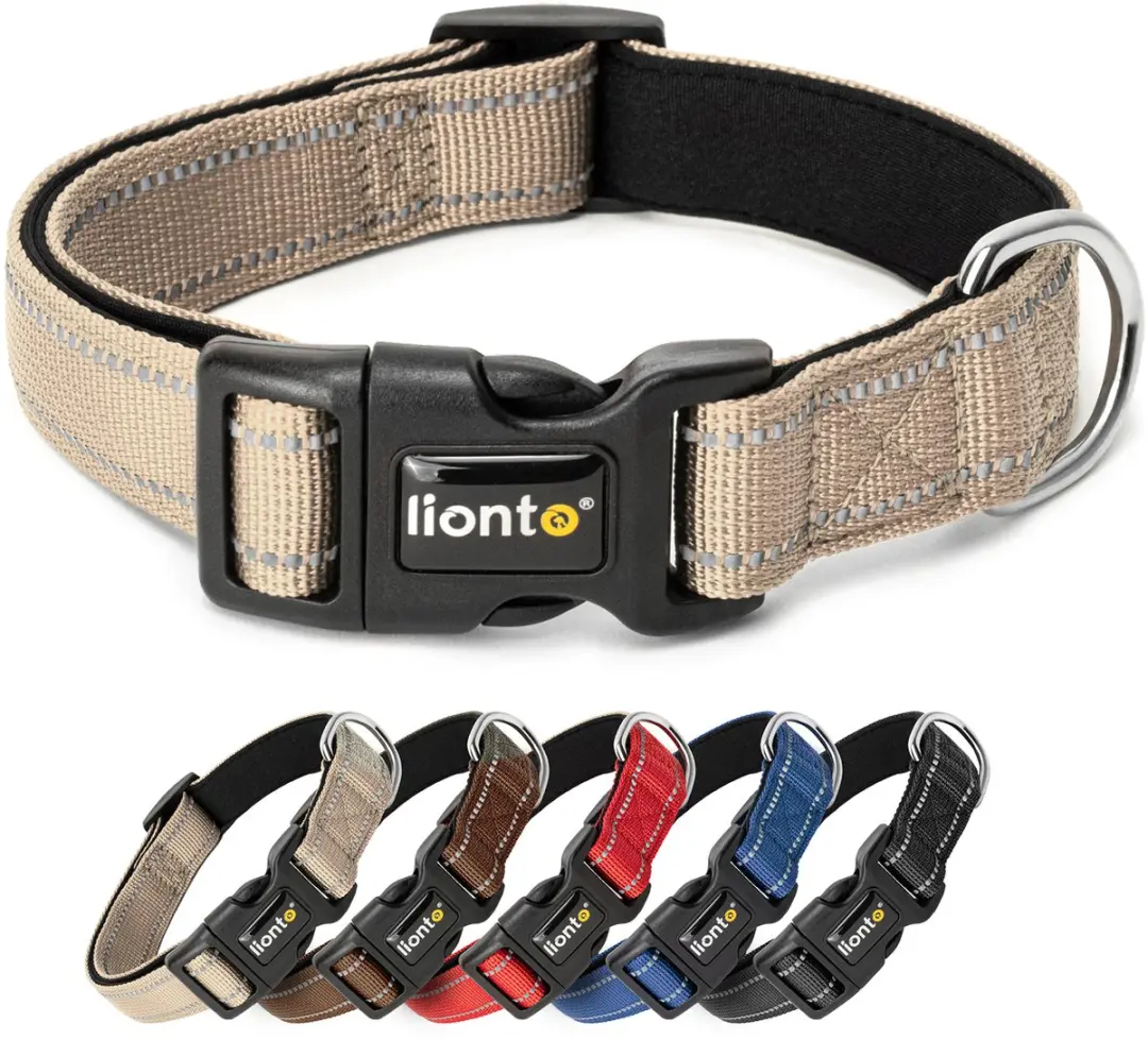lionto reflecterende hondenhalsband, verstelbaar 40-60 cm L beige