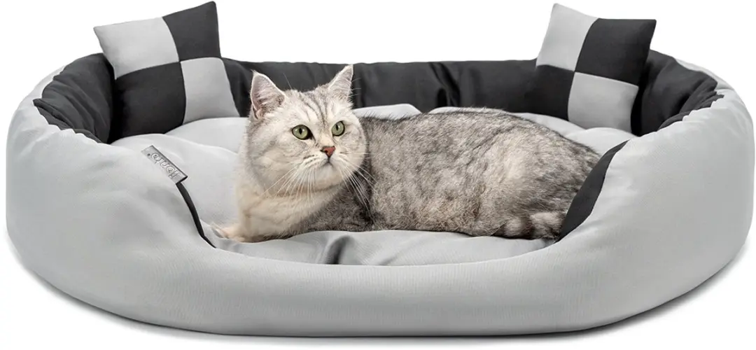 lionto Kattenbed 4-in-1 design met speelkussens, 85x70 cm grijs/zwart