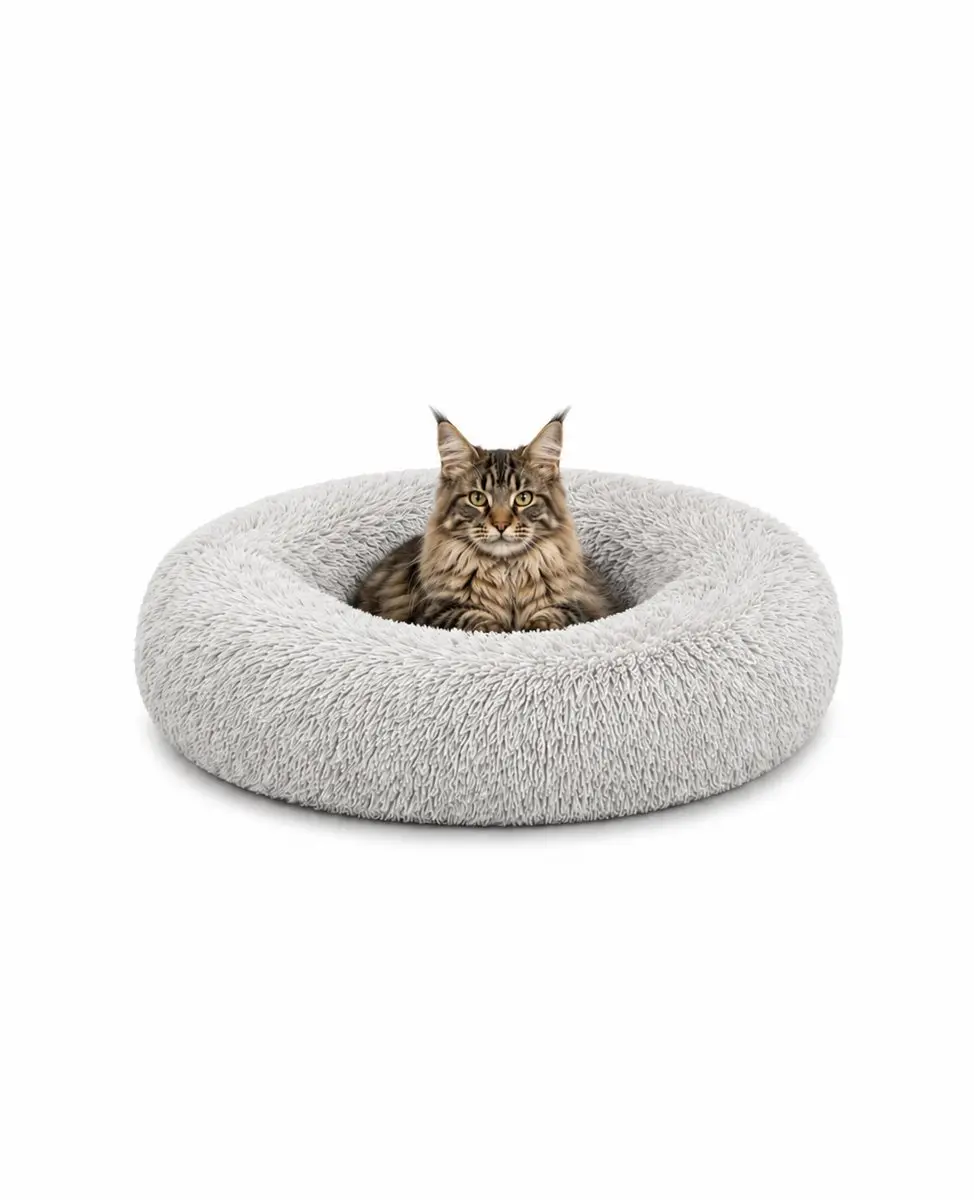 lionto Knuffelbed kat, donutvormig & extra zacht Ø60 cm lichtgrijs
