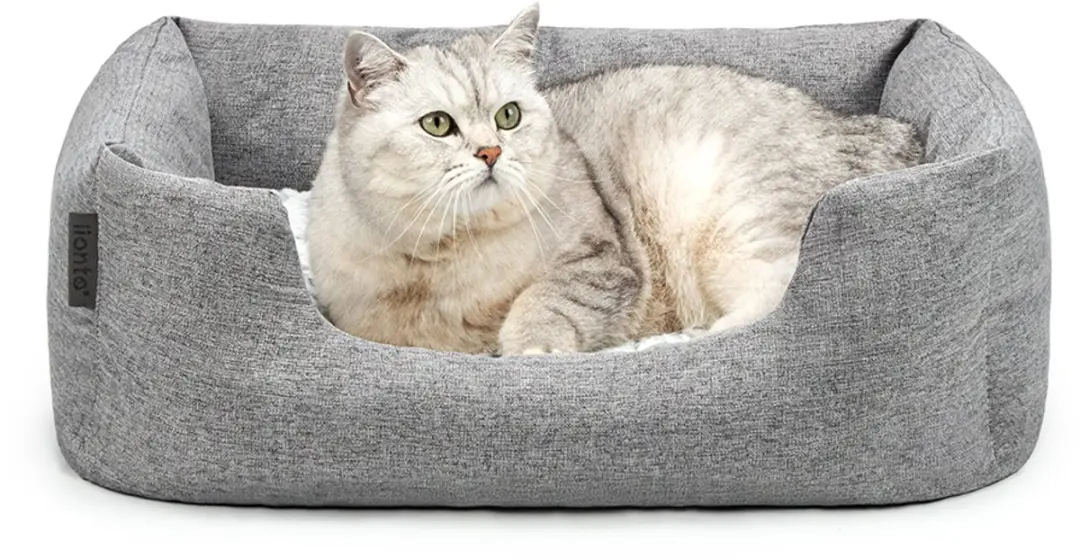 lionto Kattenbed, omkeerbaar kussen & lage instap, 60x50 cm grijs