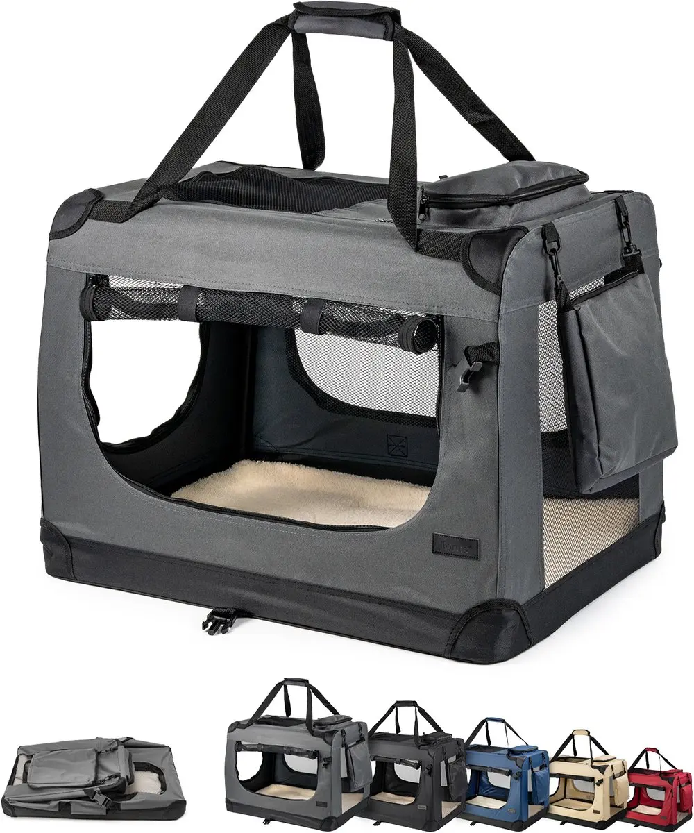 lionto kattentransportbox comfortabel & mesh-ventilatie, grijs 60x42x44 cm