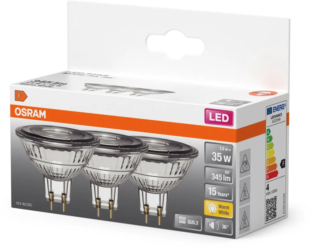 Osram LED Spotlamp Star MR16 3,8W 2700K - 36° - 345 lm - 3 Stuks