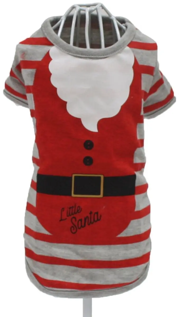 Croci t-shirt hond little santa gestreept grijs / rood (30 CM)