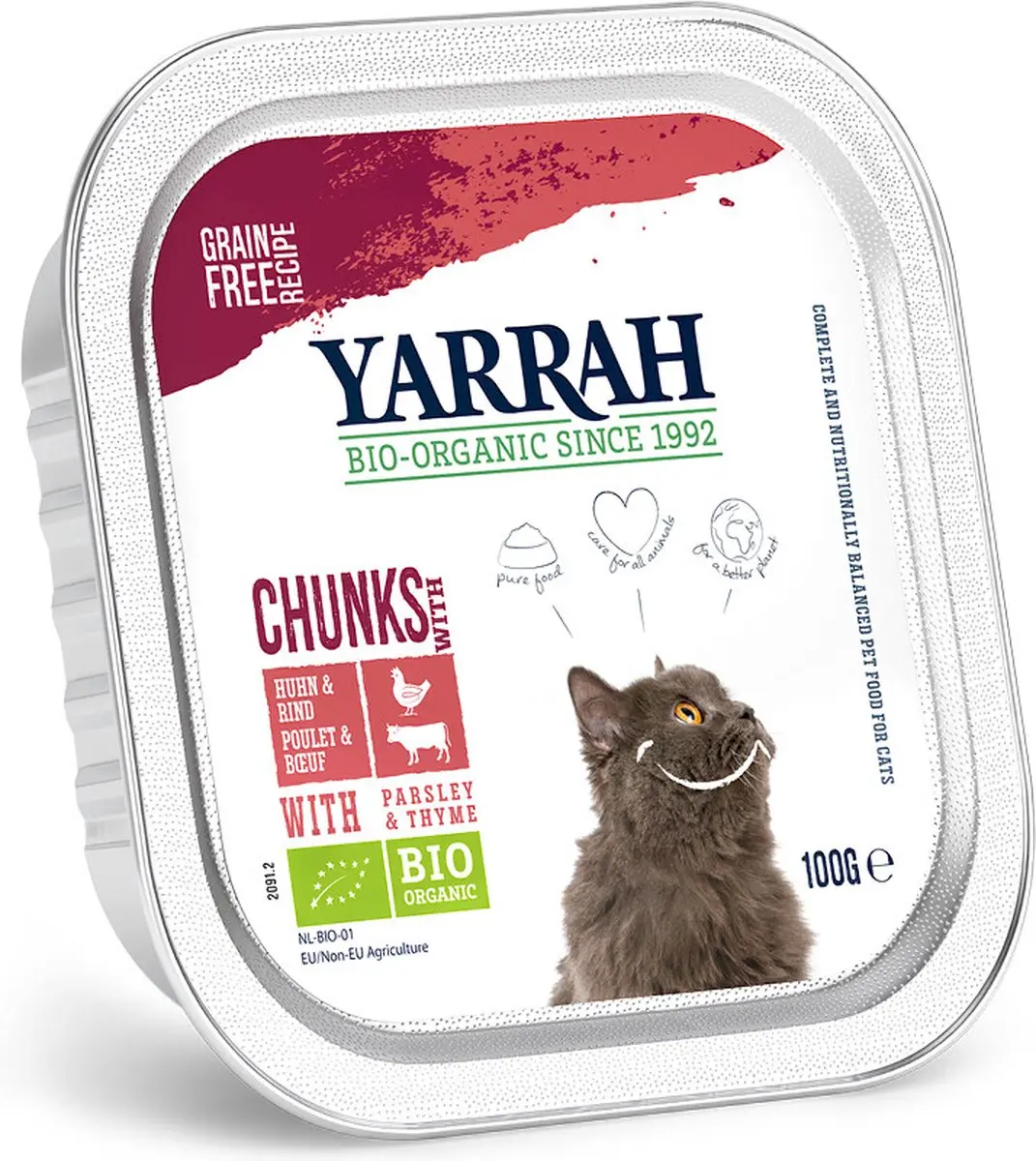 Yarrah Biologische Kattenbrokjes in Saus Kip en Rund 100g