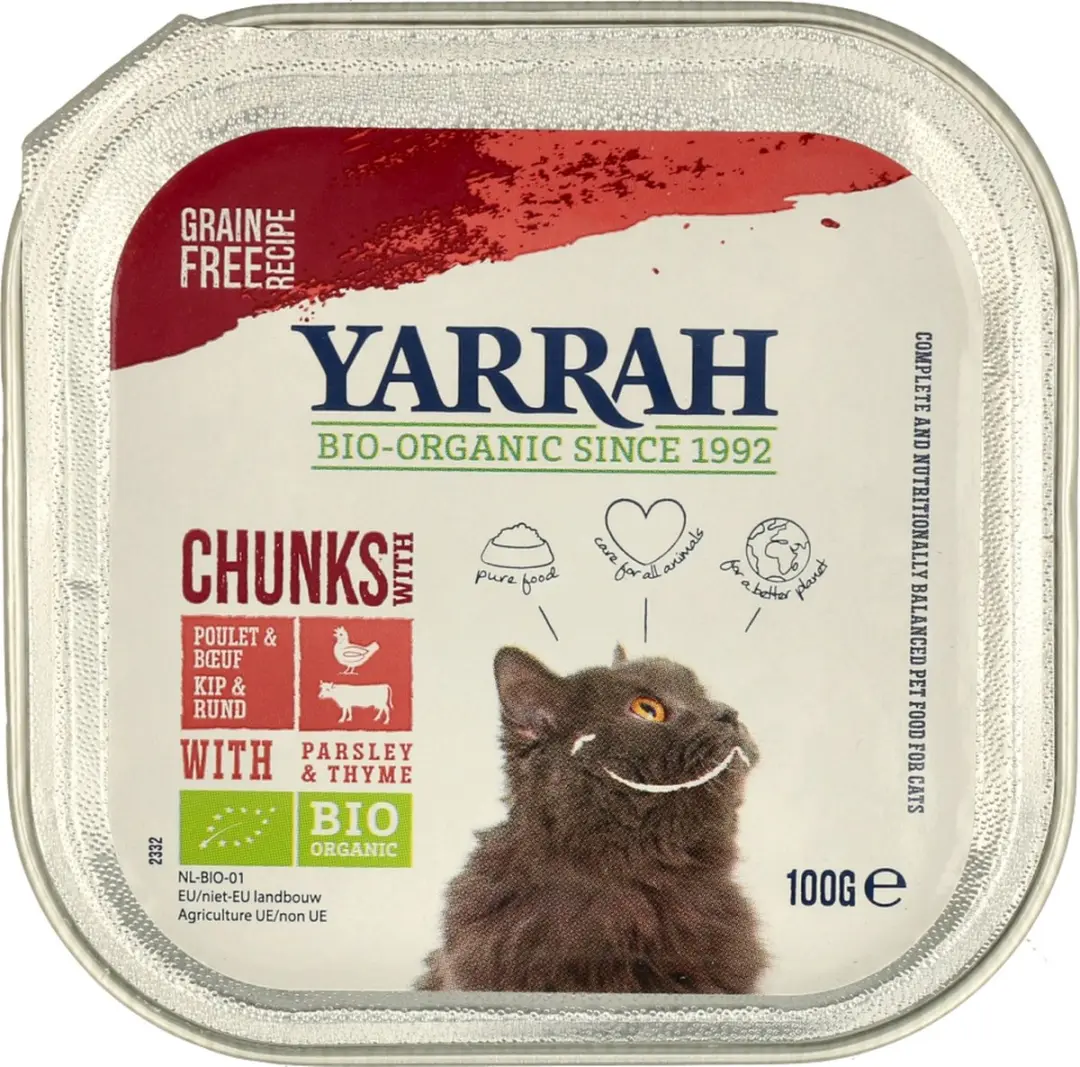 Yarrah Biologische Kattenbrokjes in Saus Kip en Rund 100g - afbeelding 2 van 6
